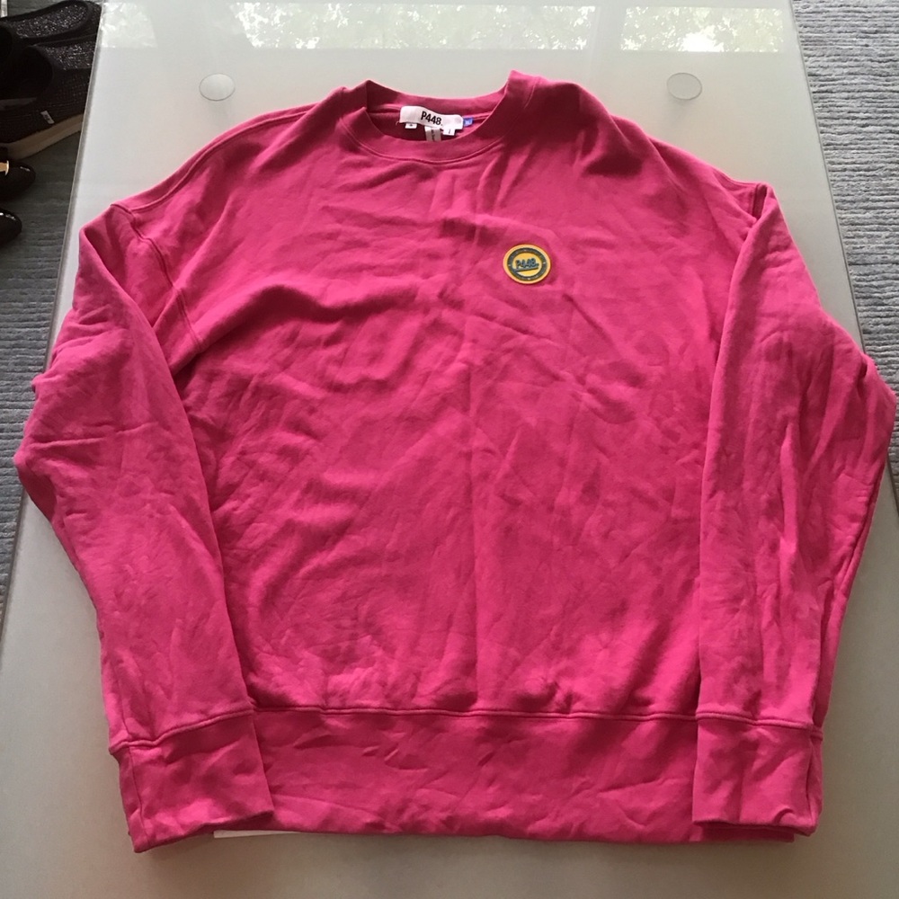 P448 You Can Surf Later Neon Hot Pink Graphic Print Crew Neck Sweatshirt XL Mens